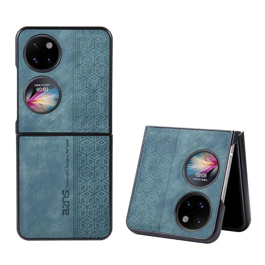 AZNS For Huawei P50 Pocket Imprinted Pattern Folding Phone Case Anti-scratch PU Leather Coated Hard PC Back Cover - Green
