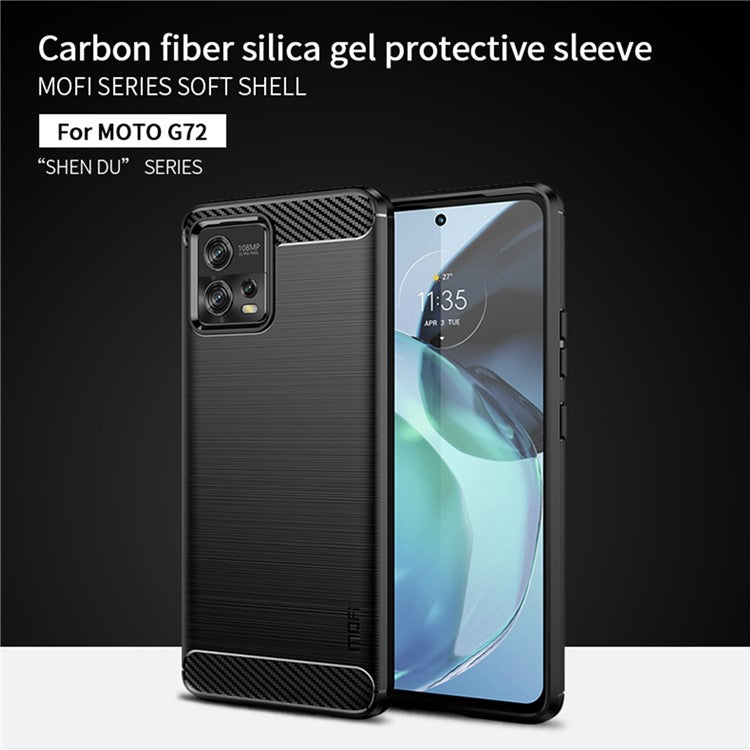 MOFI JK TPU Series-1 for Motorola Moto G72 4G Brushed Phone Cover Carbon Fiber Texture Drop-proof TPU Protective Cell Phone Case - Black