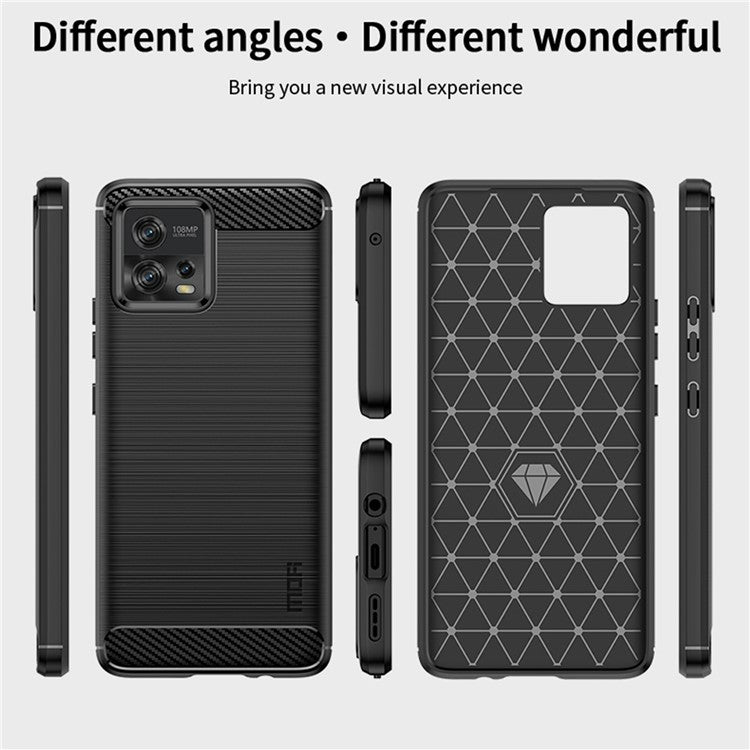 MOFI JK TPU Series-1 for Motorola Moto G72 4G Brushed Phone Cover Carbon Fiber Texture Drop-proof TPU Protective Cell Phone Case - Black