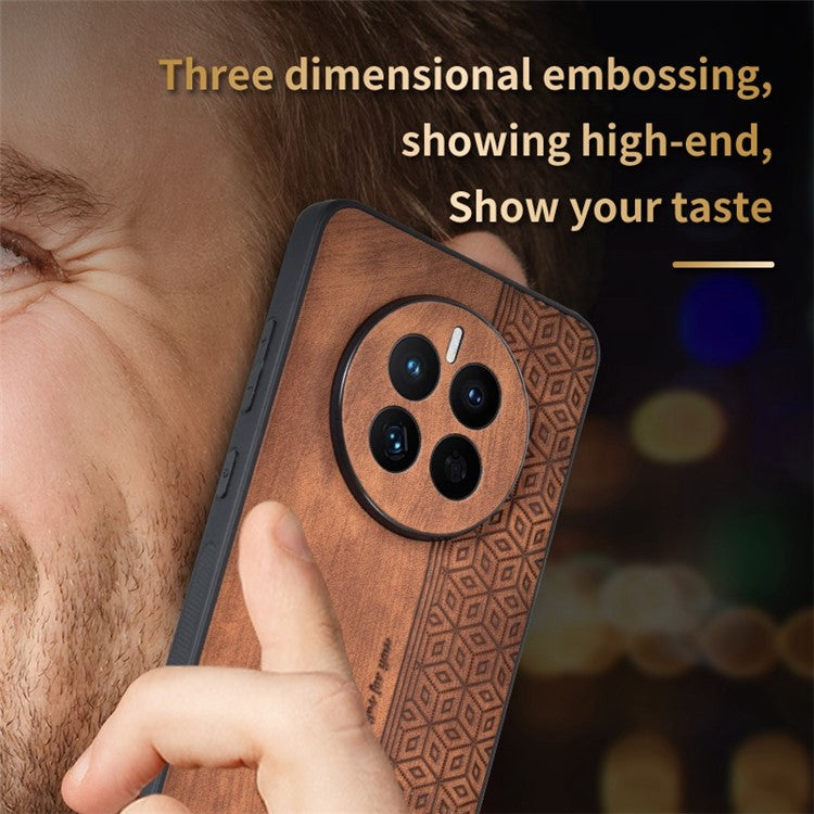 AZNS For Huawei Mate 50 4G Anti-fading Imprinted Pattern PU Leather Coated TPU Cover Anti-slip Cell Phone Case - Black