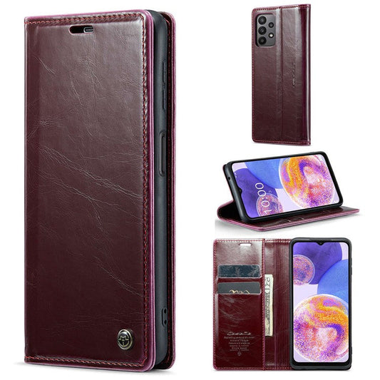 CASEME 003 Series For Samsung Galaxy A23 4G / A23 5G (Global Version) / M23 5G / F23 5G Anti-scratch Phone Case Waxy Texture Wallet Stand PU Leather Folio Flip Cover - Red