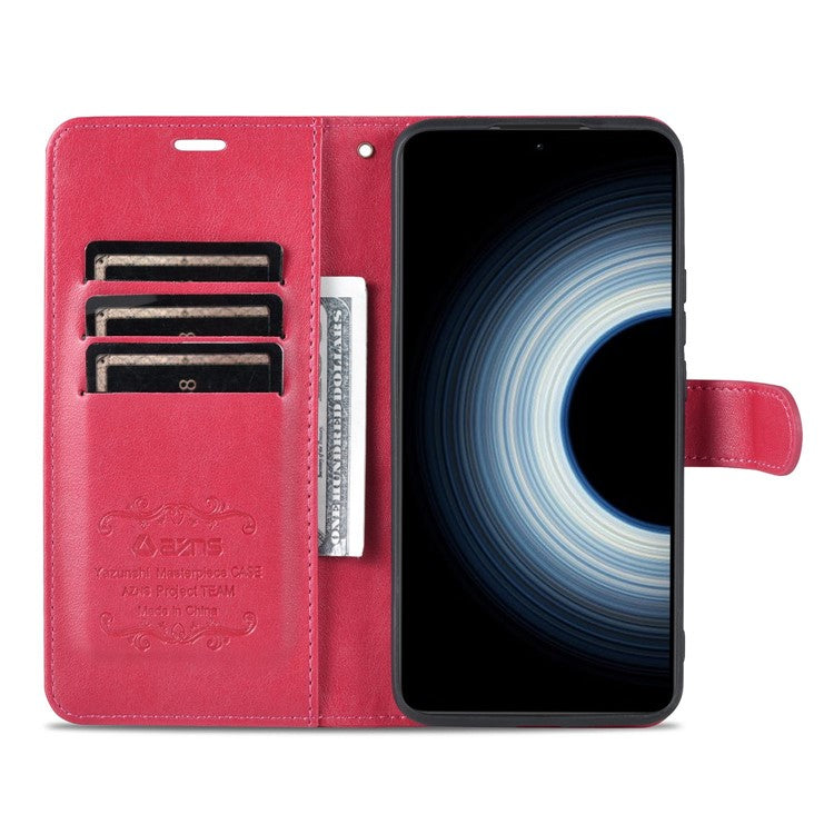 AZNS For Xiaomi Redmi K50 Ultra 5G / 12T 5G Wallet Phone Case Shockproof PU Leather Cover Anti-Scratch Phone Case with Stand - Red