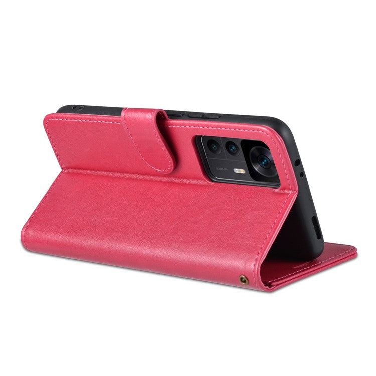 AZNS For Xiaomi Redmi K50 Ultra 5G / 12T 5G Wallet Phone Case Shockproof PU Leather Cover Anti-Scratch Phone Case with Stand - Red