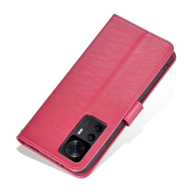AZNS For Xiaomi Redmi K50 Ultra 5G / 12T 5G Wallet Phone Case Shockproof PU Leather Cover Anti-Scratch Phone Case with Stand - Red
