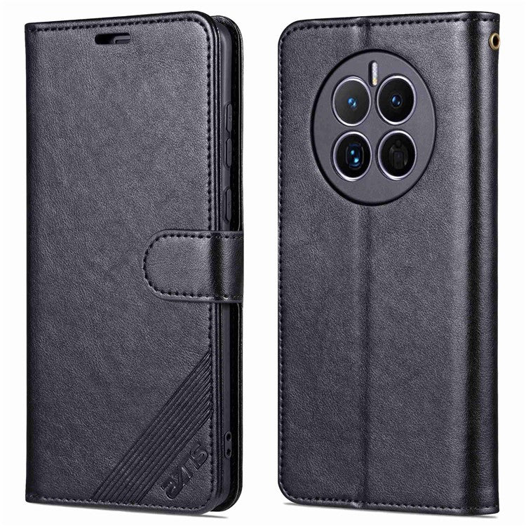 AZNS For Huawei Mate 50 4G Shockproof PU Leather Cover Magnetic Clasp Phone Case with Wallet Stand - Black