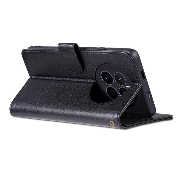AZNS For Huawei Mate 50 4G Shockproof PU Leather Cover Magnetic Clasp Phone Case with Wallet Stand - Black