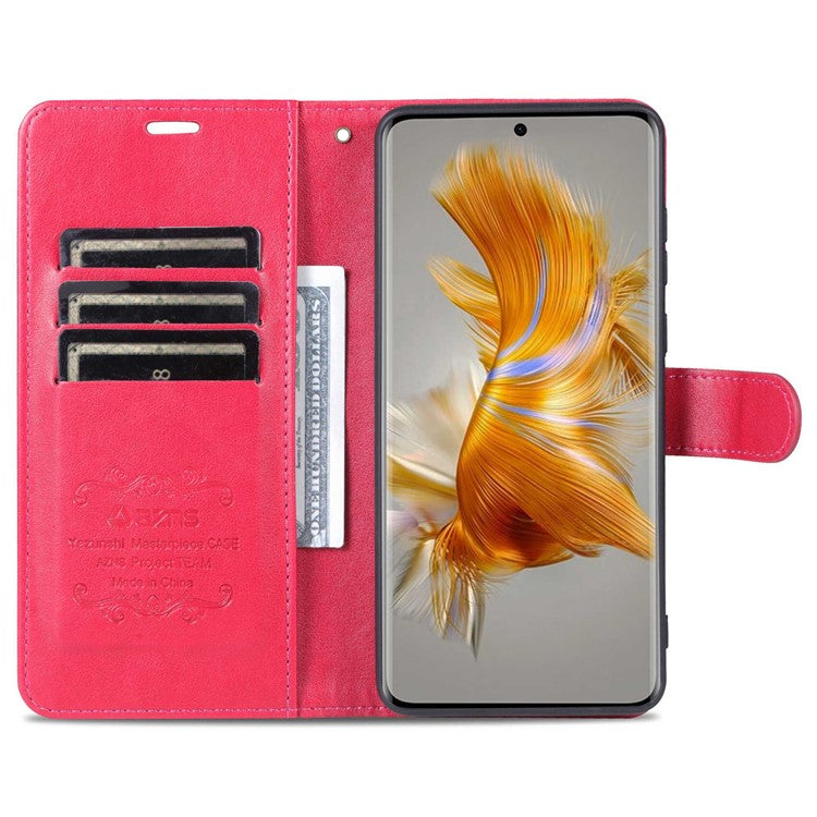 AZNS For Huawei Mate 50 4G Shockproof PU Leather Cover Magnetic Clasp Phone Case with Wallet Stand - Red