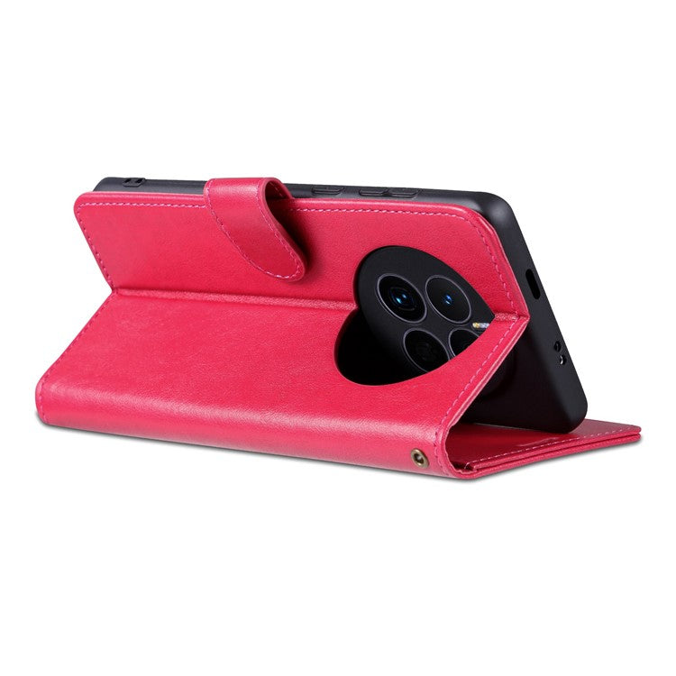 AZNS For Huawei Mate 50 4G Shockproof PU Leather Cover Magnetic Clasp Phone Case with Wallet Stand - Red