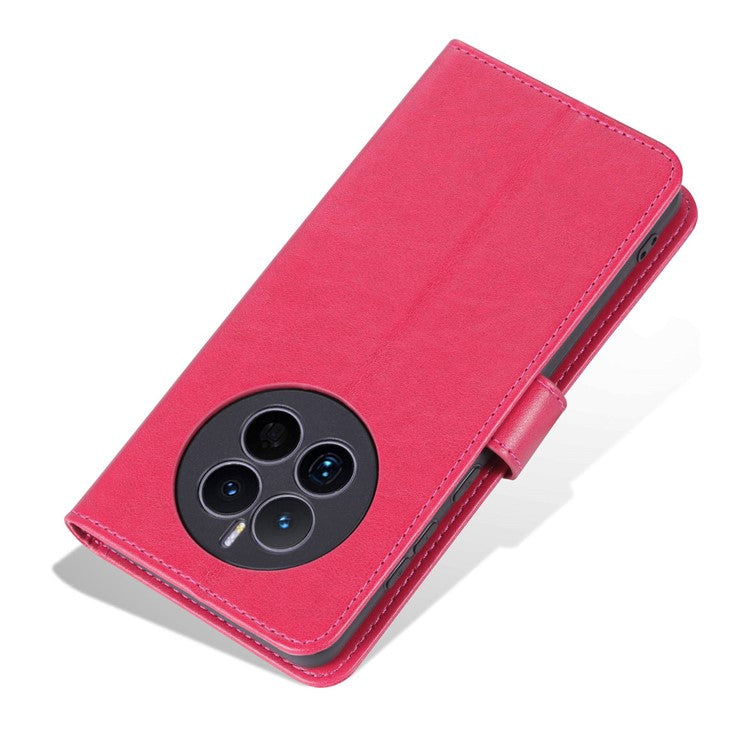 AZNS For Huawei Mate 50 4G Shockproof PU Leather Cover Magnetic Clasp Phone Case with Wallet Stand - Red