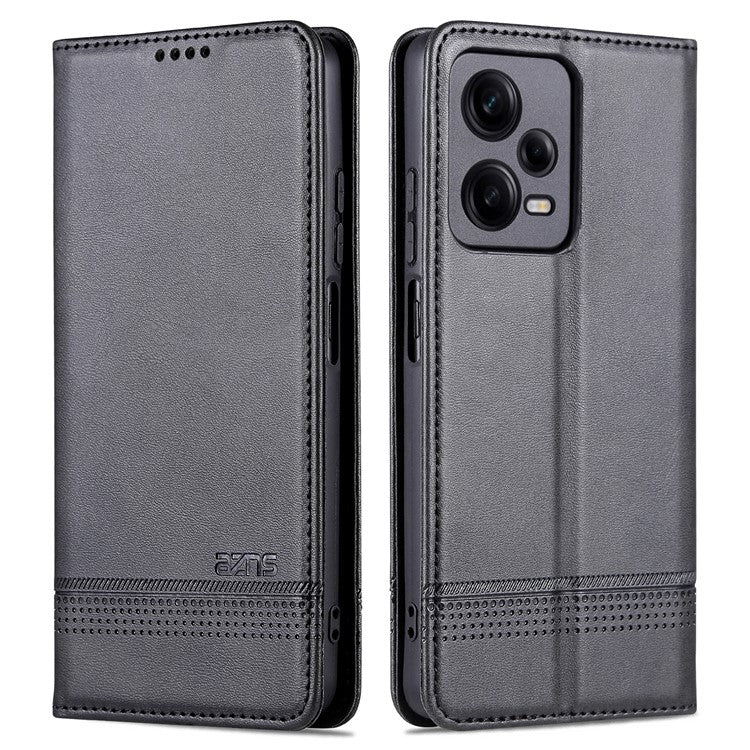 AZNS For Xiaomi Redmi Note 12 Pro Speed 5G / Poco X5 Pro 5G / Note 12 Pro 5G Cowhide Texture Shockproof Phone Stand Case PU Leather Magnetic Auto-absorbed Folio Flip Wallet Cover  - Black