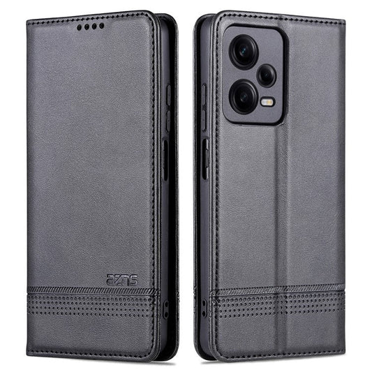 AZNS For Xiaomi Redmi Note 12 Pro Speed 5G / Poco X5 Pro 5G / Note 12 Pro 5G Cowhide Texture Shockproof Phone Stand Case PU Leather Magnetic Auto-absorbed Folio Flip Wallet Cover  - Black