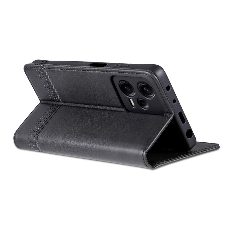 AZNS For Xiaomi Redmi Note 12 Pro Speed 5G / Poco X5 Pro 5G / Note 12 Pro 5G Cowhide Texture Shockproof Phone Stand Case PU Leather Magnetic Auto-absorbed Folio Flip Wallet Cover  - Black