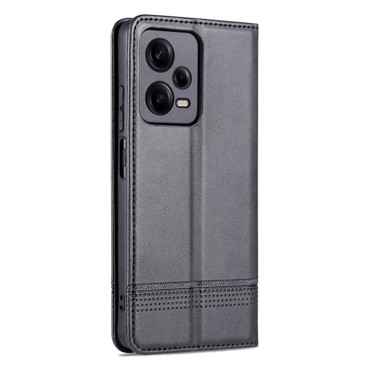 AZNS For Xiaomi Redmi Note 12 Pro Speed 5G / Poco X5 Pro 5G / Note 12 Pro 5G Cowhide Texture Shockproof Phone Stand Case PU Leather Magnetic Auto-absorbed Folio Flip Wallet Cover  - Black