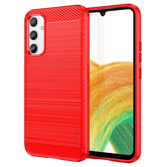 MOFI JK TPU Series-1 for Samsung Galaxy A34 5G Anti-fall Phone Case Carbon Fiber Brushed Protective TPU Phone Back Cover - Red