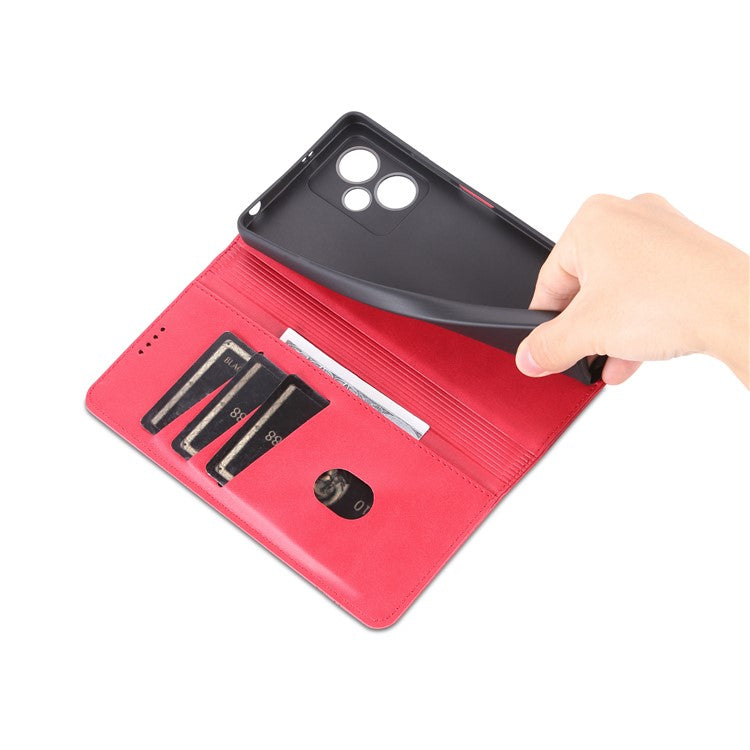 AZNS For Xiaomi Redmi Note 12 5G (India) / Poco X5 5G Anti-fingerprint Cowhide Texture Shockproof Phone Stand Case PU Leather Magnetic Auto-absorbed Folio Flip Wallet Cover - Red