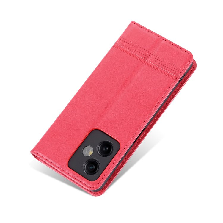AZNS For Xiaomi Redmi Note 12 5G (India) / Poco X5 5G Anti-fingerprint Cowhide Texture Shockproof Phone Stand Case PU Leather Magnetic Auto-absorbed Folio Flip Wallet Cover - Red