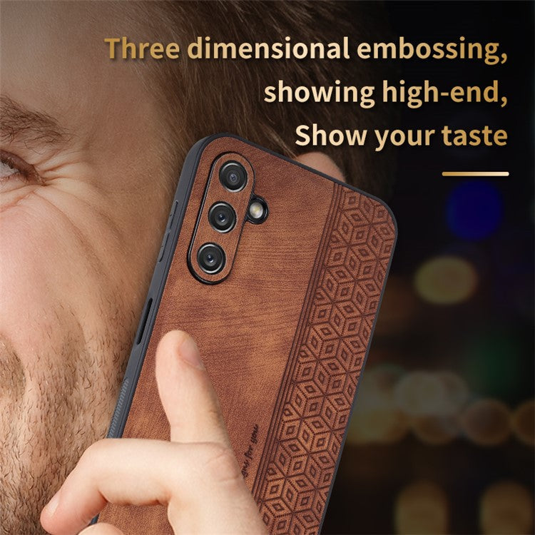 AZNS For Samsung Galaxy A14 5G / A14 4G PU Leather Coated TPU Phone Back Cover Imprinted Pattern Anti-fall Protective Phone Case - Purple
