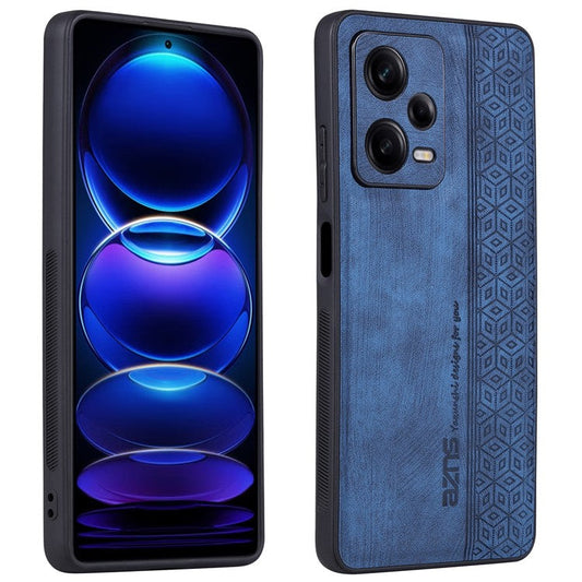AZNS For Xiaomi Redmi Note 12 Pro 5G PU Leather Stand Wallet Cover with Strap Imprinted Pattern Phone Case Anti-collision PU Leather Coated TPU Cover - Blue