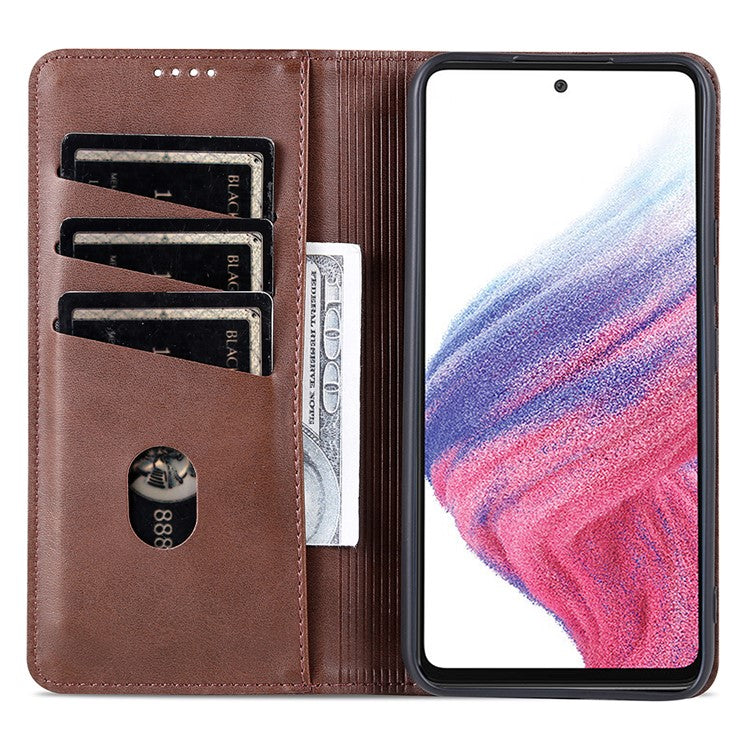 AZNS Anti-fall Phone Case For Samsung Galaxy A54 5G, Stand Wallet Cowhide Texture PU Leather Magnetic Auto-absorbed Folio Flip Phone Cover - Coffee