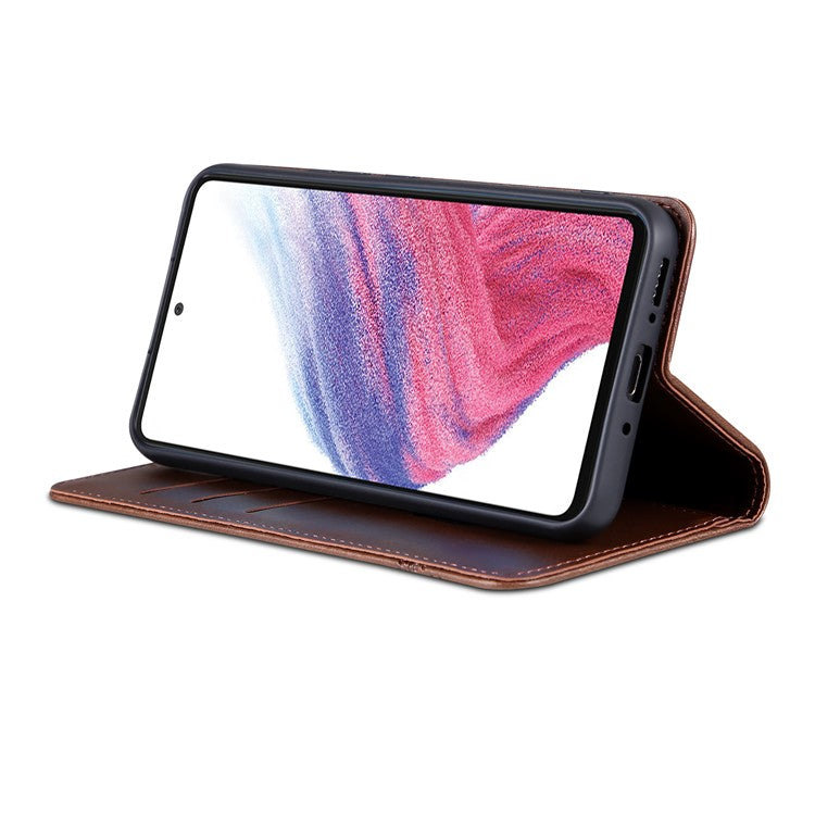 AZNS Anti-fall Phone Case For Samsung Galaxy A54 5G, Stand Wallet Cowhide Texture PU Leather Magnetic Auto-absorbed Folio Flip Phone Cover - Coffee