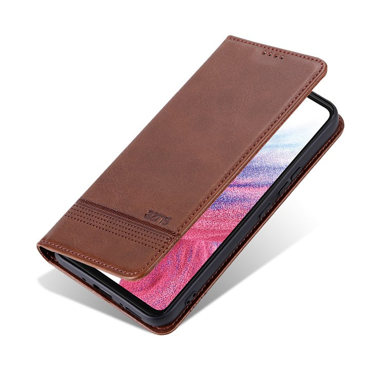 AZNS Anti-fall Phone Case For Samsung Galaxy A54 5G, Stand Wallet Cowhide Texture PU Leather Magnetic Auto-absorbed Folio Flip Phone Cover - Coffee