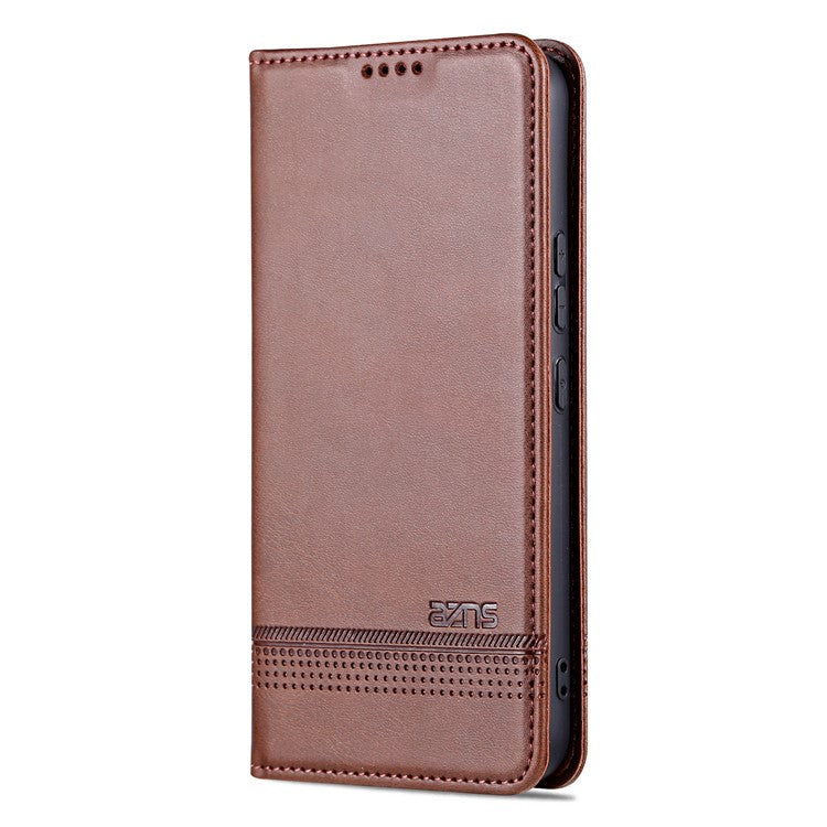 AZNS Anti-fall Phone Case For Samsung Galaxy A54 5G, Stand Wallet Cowhide Texture PU Leather Magnetic Auto-absorbed Folio Flip Phone Cover - Coffee