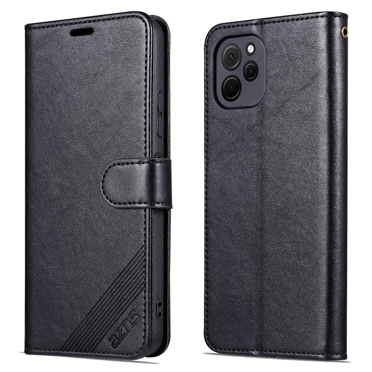 AZNS Mobile Phone Cover for Huawei Enjoy 50z 4G / nova Y61 4G, PU Leather Anti-fall Phone Case with Wallet Stand - Black