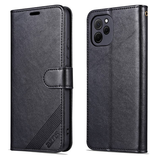 AZNS Mobile Phone Cover for Huawei Enjoy 50z 4G / nova Y61 4G, PU Leather Anti-fall Phone Case with Wallet Stand - Black
