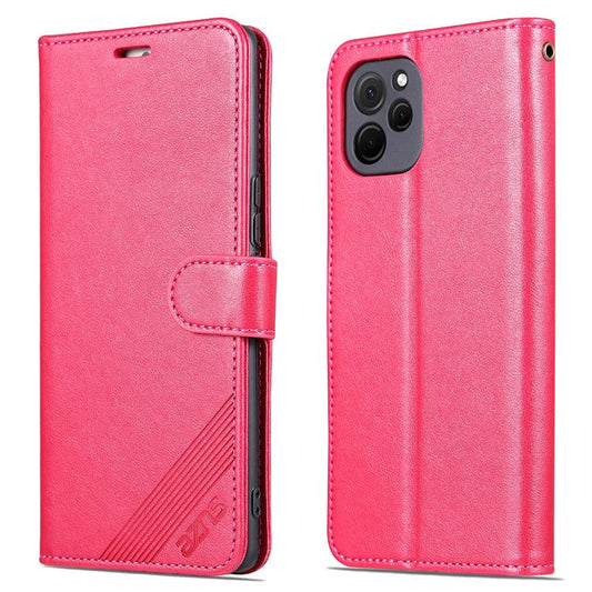 AZNS Mobile Phone Cover for Huawei Enjoy 50z 4G / nova Y61 4G, PU Leather Anti-fall Phone Case with Wallet Stand - Red