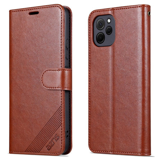 AZNS Mobile Phone Cover for Huawei Enjoy 50z 4G / nova Y61 4G, PU Leather Anti-fall Phone Case with Wallet Stand - Brown