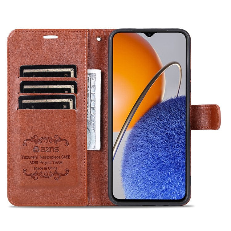 AZNS Mobile Phone Cover for Huawei Enjoy 50z 4G / nova Y61 4G, PU Leather Anti-fall Phone Case with Wallet Stand - Brown