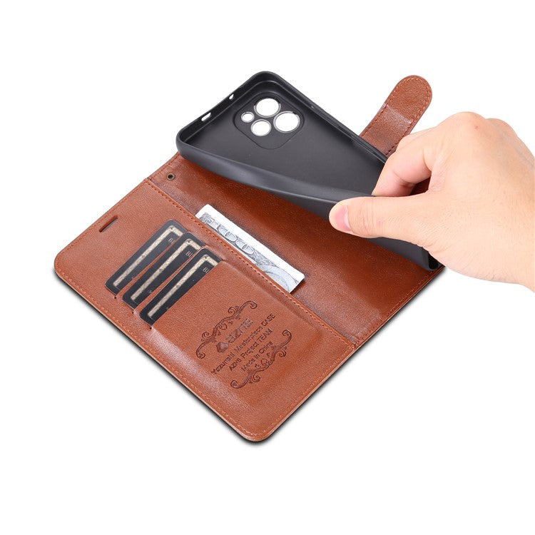AZNS Mobile Phone Cover for Huawei Enjoy 50z 4G / nova Y61 4G, PU Leather Anti-fall Phone Case with Wallet Stand - Brown