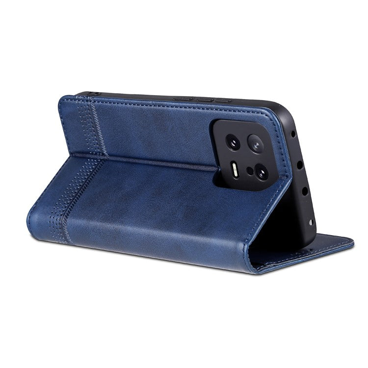 AZNS For Xiaomi 13 5G Flip Leather Phone Case Stand Wallet Cowhide Texture Shockproof Phone Cover - Blue