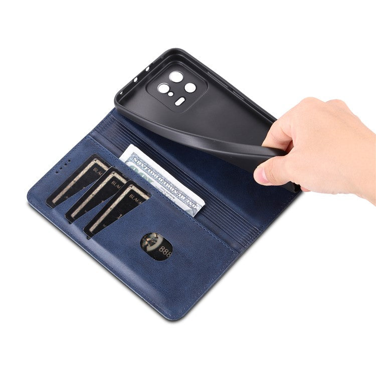 AZNS For Xiaomi 13 5G Flip Leather Phone Case Stand Wallet Cowhide Texture Shockproof Phone Cover - Blue