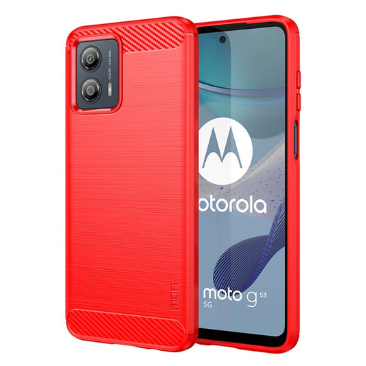 MOFI JK TPU Series-1 for Motorola Moto G53 5G Carbon Fiber Cell Phone Case Brushed TPU Back Cover - Red