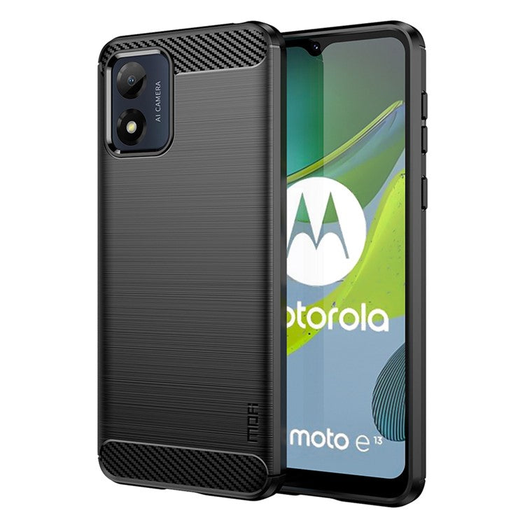 MOFI JK TPU Series-1 for Motorola Moto E13 4G Phone Cover Anti-Scratch Brushed Carbon Fiber Phone Case TPU Phone Shell - Black