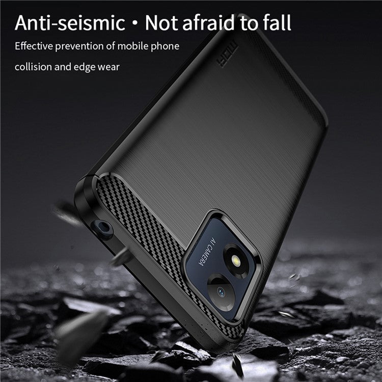 MOFI JK TPU Series-1 for Motorola Moto E13 4G Phone Cover Anti-Scratch Brushed Carbon Fiber Phone Case TPU Phone Shell - Black