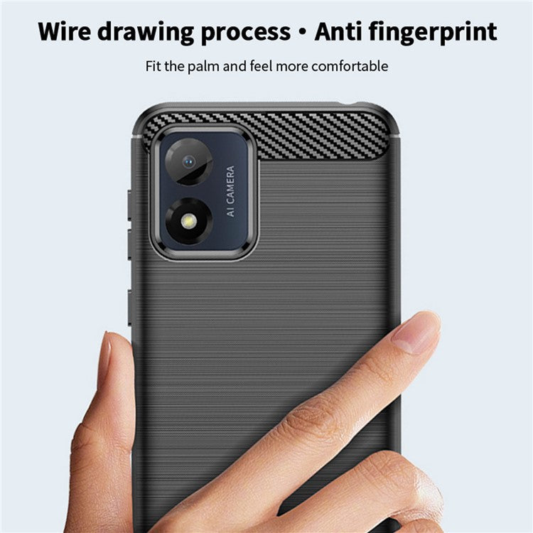MOFI JK TPU Series-1 for Motorola Moto E13 4G Phone Cover Anti-Scratch Brushed Carbon Fiber Phone Case TPU Phone Shell - Black