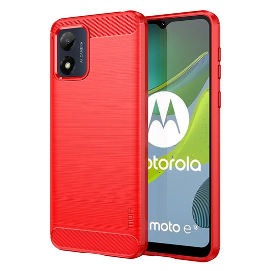 MOFI JK TPU Series-1 for Motorola Moto E13 4G Phone Cover Anti-Scratch Brushed Carbon Fiber Phone Case TPU Phone Shell - Red