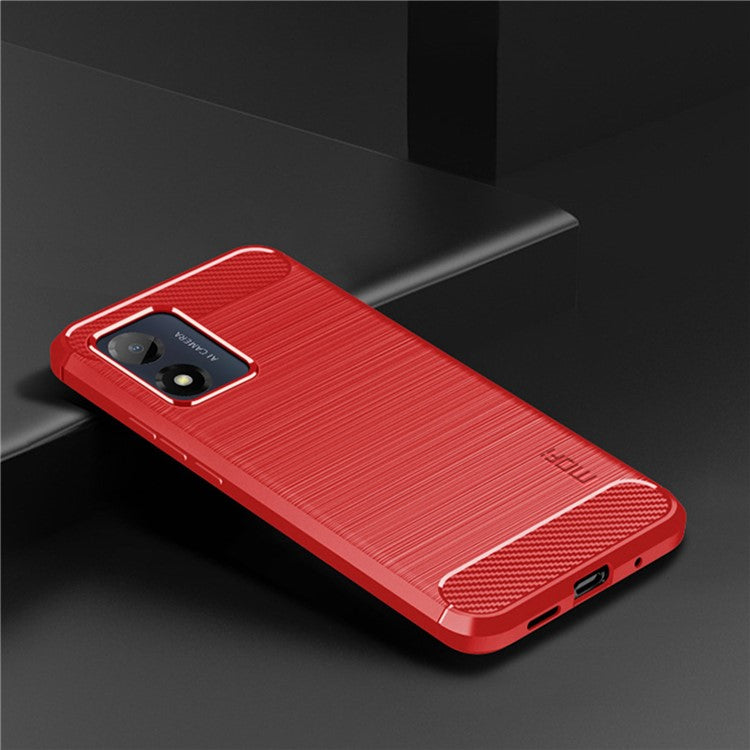MOFI JK TPU Series-1 for Motorola Moto E13 4G Phone Cover Anti-Scratch Brushed Carbon Fiber Phone Case TPU Phone Shell - Red
