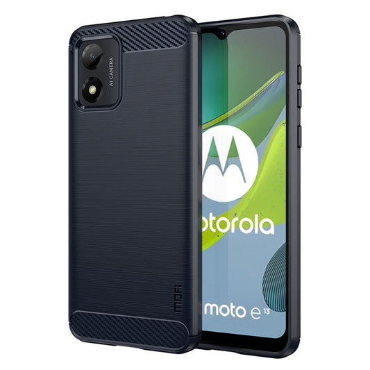 MOFI JK TPU Series-1 for Motorola Moto E13 4G Phone Cover Anti-Scratch Brushed Carbon Fiber Phone Case TPU Phone Shell - Blue