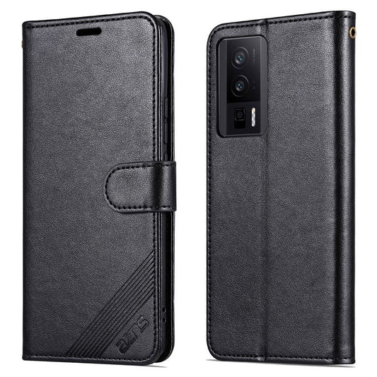 AZNS Phone Leather Case for Xiaomi Poco F5 Pro 5G / Redmi K60 Pro 5G / K60 5G Stand Wallet Protective Phone Cover - Black