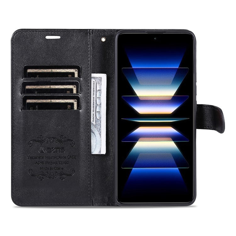 AZNS Phone Leather Case for Xiaomi Poco F5 Pro 5G / Redmi K60 Pro 5G / K60 5G Stand Wallet Protective Phone Cover - Black