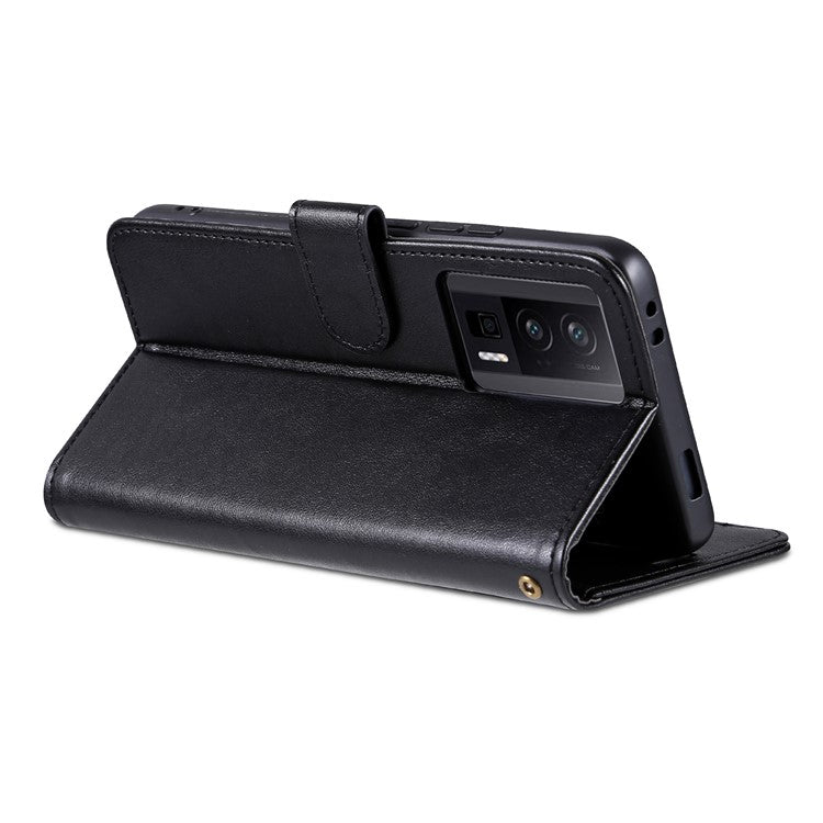 AZNS Phone Leather Case for Xiaomi Poco F5 Pro 5G / Redmi K60 Pro 5G / K60 5G Stand Wallet Protective Phone Cover - Black