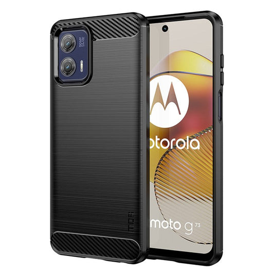 MOFI JK TPU Series-1 For Motorola Moto G73 5G Bump Proof Phone Cover Brushed Carbon Fiber Case TPU Shell - Black