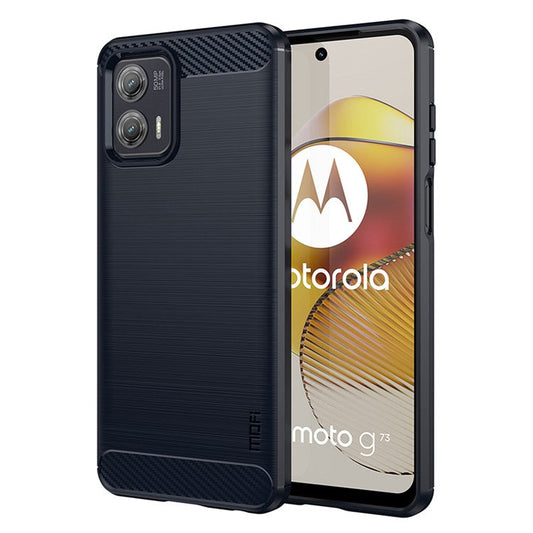 MOFI JK TPU Series-1 For Motorola Moto G73 5G Bump Proof Phone Cover Brushed Carbon Fiber Case TPU Shell - Blue