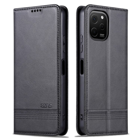 AZNS For Huawei Enjoy 50z 4G / nova Y61 4G Flip Leather Phone Case Wallet Stand Magnetic Phone Cover - Black