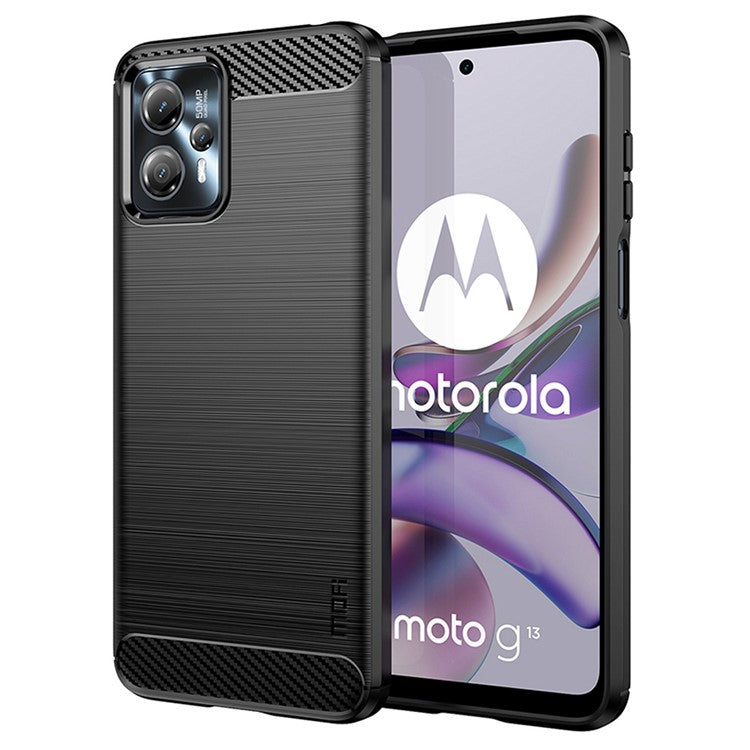 MOFI JK TPU Series-1 For Motorola Moto G13 4G / G23 4G Carbon Fiber Phone Case Brushed TPU Anti-drop Phone Cover - Black