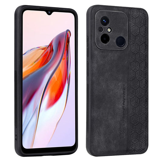 AZNS Anti-slip Phone Case for Xiaomi Poco C55 4G , Imprinted Leather Coated TPU Smartphone Cover - Black