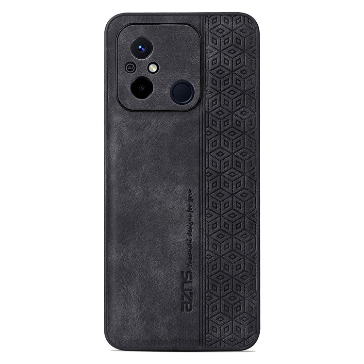 AZNS Anti-slip Phone Case for Xiaomi Poco C55 4G , Imprinted Leather Coated TPU Smartphone Cover - Black